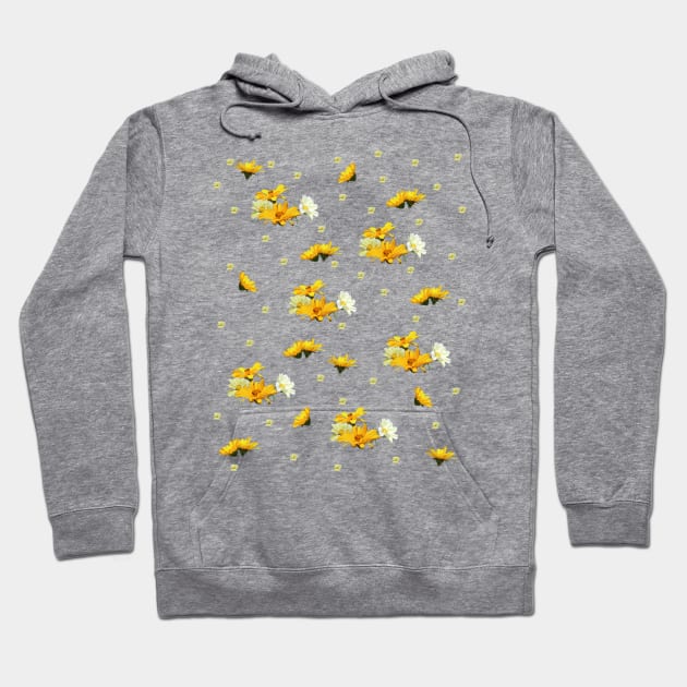 Golden Yellow and White Asters Digital Oil Paint Pattern Hoodie by ButterflyInTheAttic